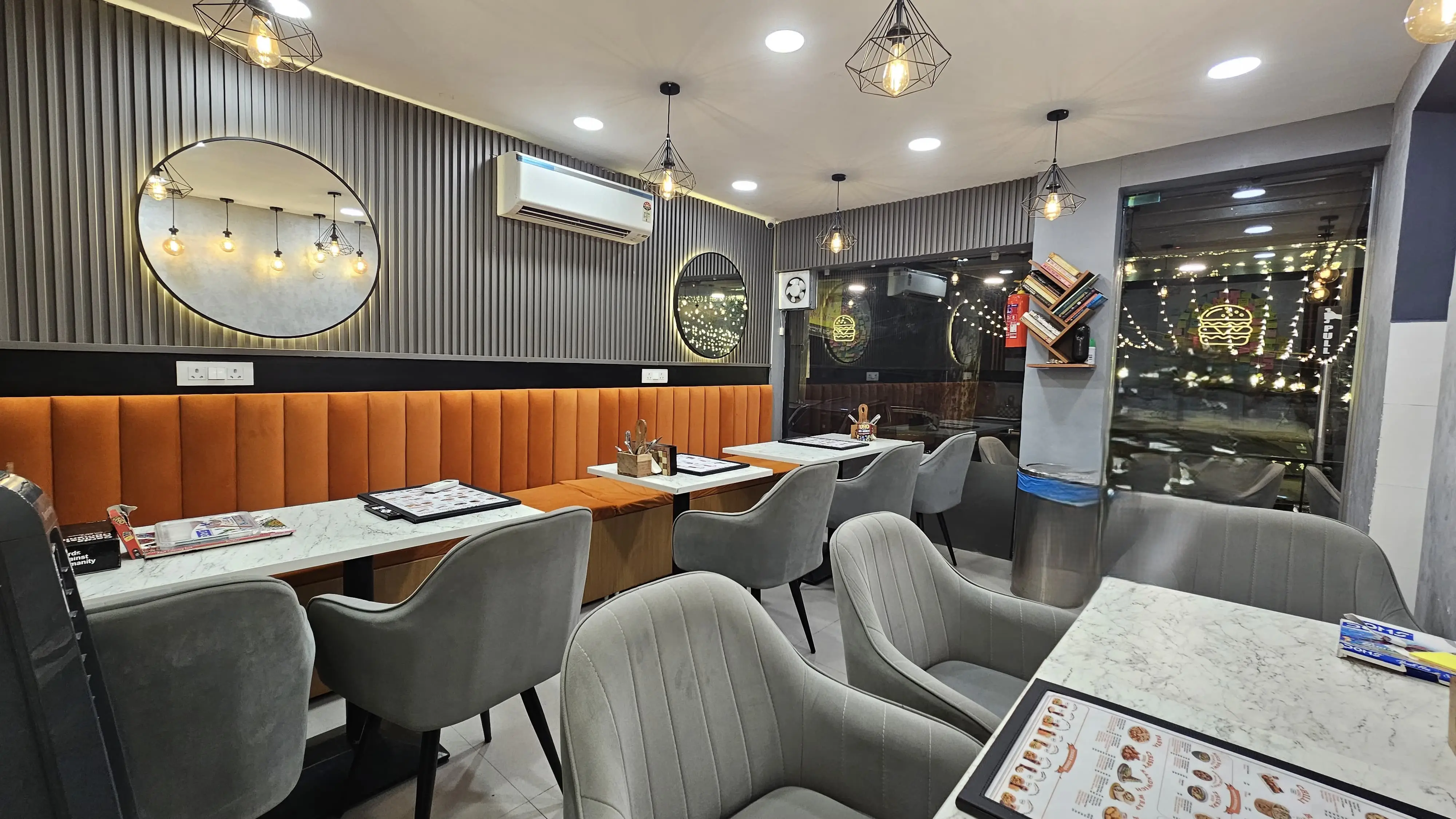 Café interior with warm lighting